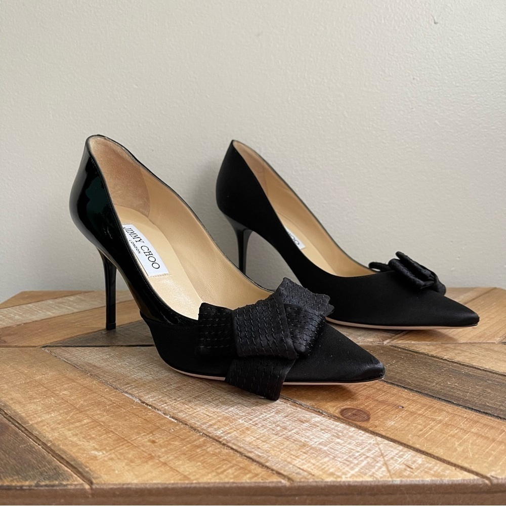 Jimmy Choo-Fitz Satin Patent Pump - Picture 2 of 12